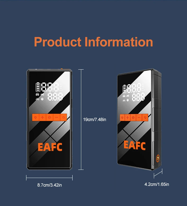 1200A Car Jump Starter 150PSI Tire Inflator 4 In 1 Multifunctional Automotive Emergency Power Bank Air Pump with Tire repair kit