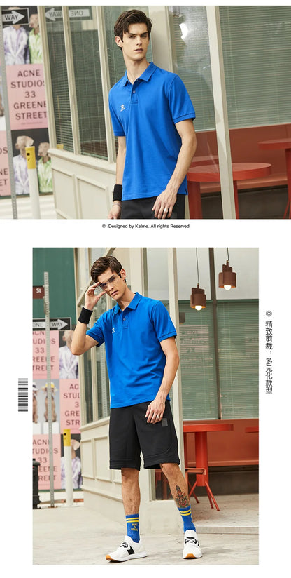 Kelme Men's Casual Polo Shirt, Daily Training Collar T-shirt, Outdoor Running Breathable Short Sleeved Quick Drying Yoga Suit