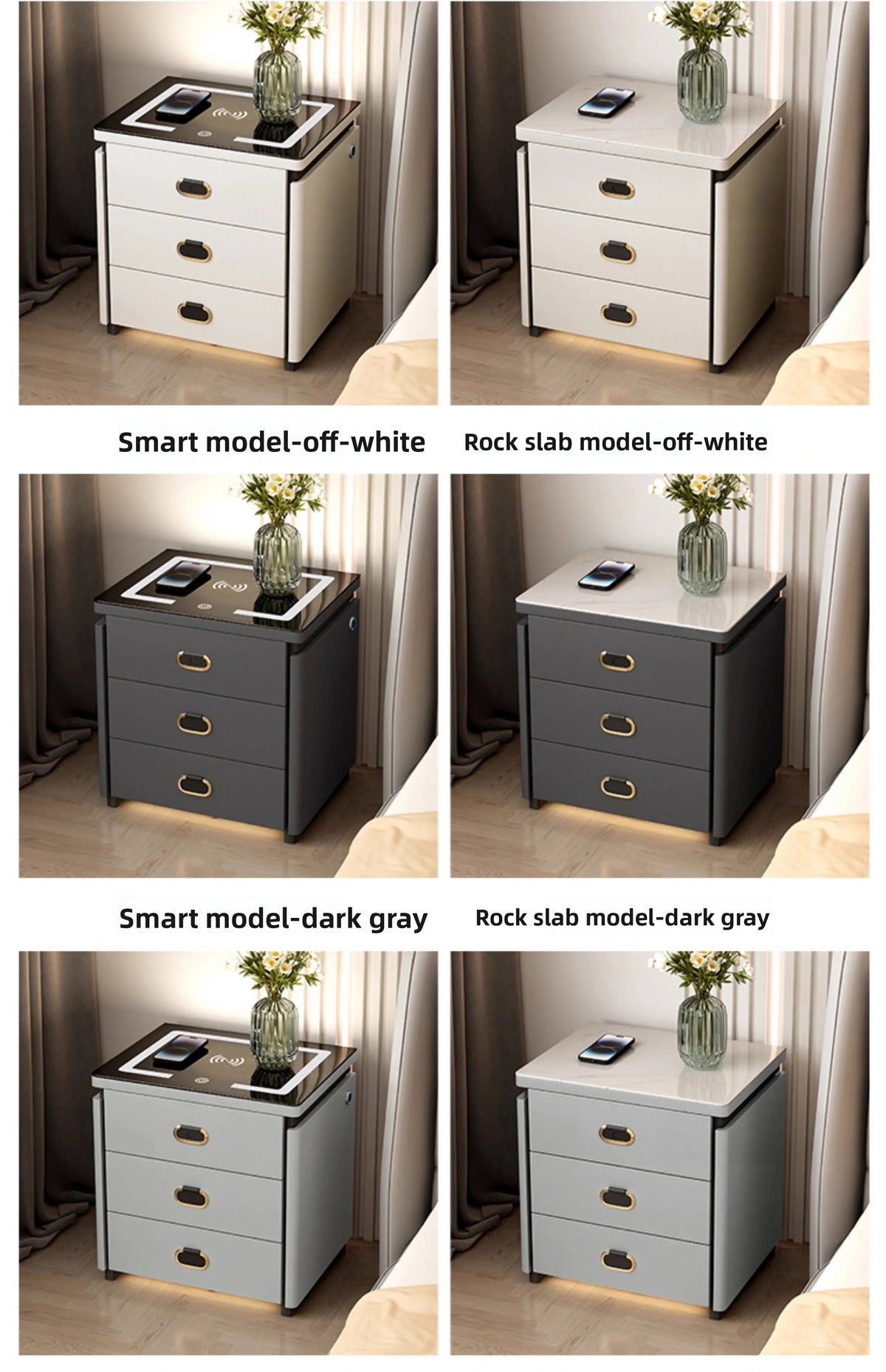 Solid Wood Smart Nightstands Minimalist Bedside Table Wireless Charging Station High-End Bedroom Furniture with Hidden Storage