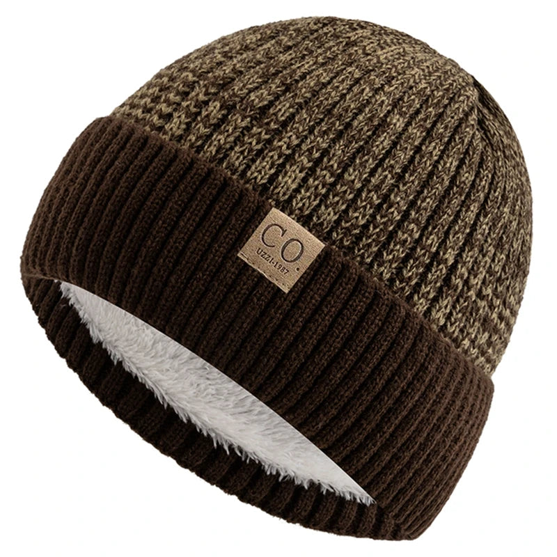 New Unisex Two-Tone Winter Hats Add Fur Lined Men And Women Fashion Warm Beanie Cap Casual Winter Knitted Hats