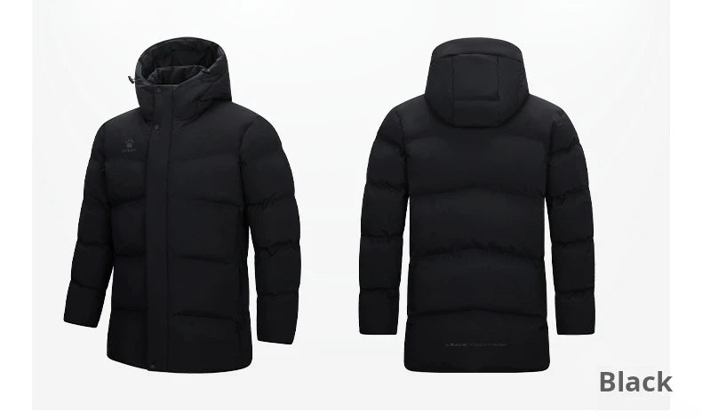 Kelme Men's Winter Windproof Training Jacket With Hooded Down-filled Insulation Outdoor Fleece-lined Thickened Coat