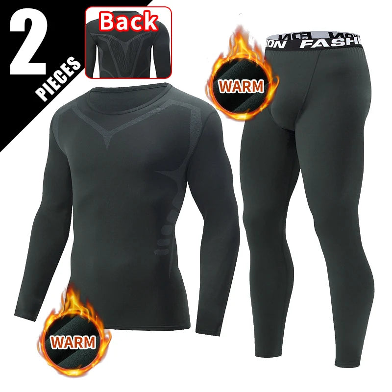 2/4 Pcs Autumn/Winter Men's Black Long sleeved Pants Underwear Set Youth Fitness Running Base Sports Shirt Casual Stretch Pants