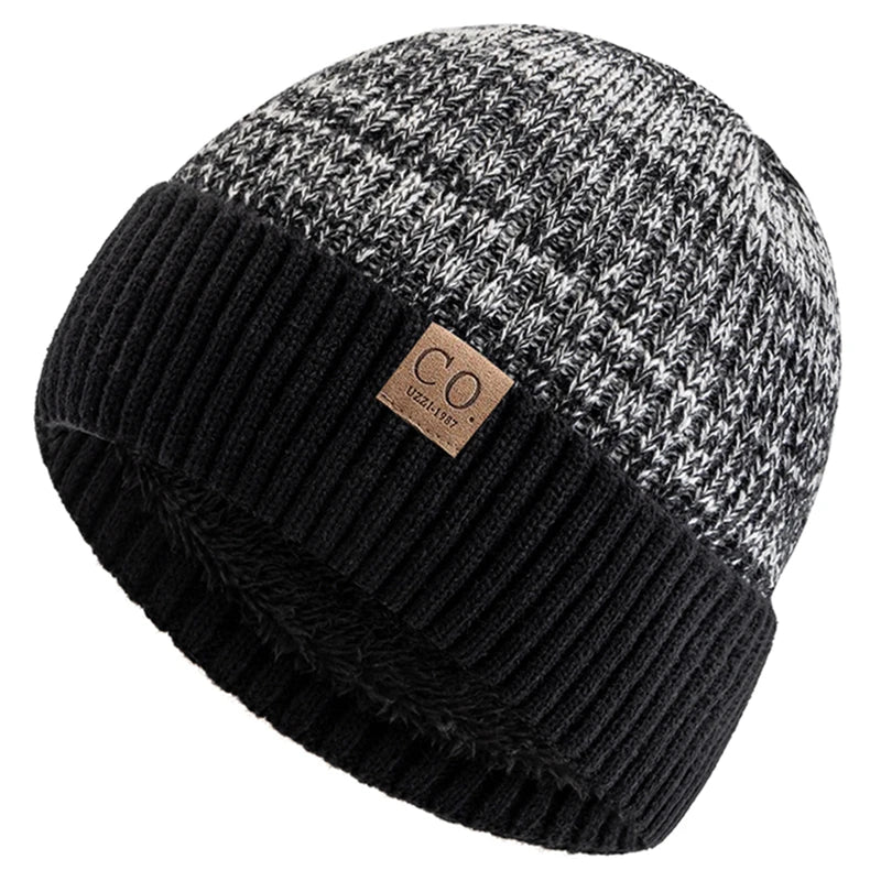New Unisex Two-Tone Winter Hats Add Fur Lined Men And Women Fashion Warm Beanie Cap Casual Winter Knitted Hats