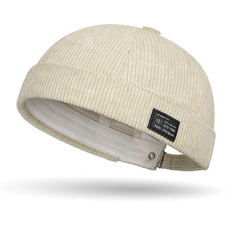 Autumn and winter corduroy brimless casual hat, personalized yuppie hat, men's and women's striped velvet melon skin hat