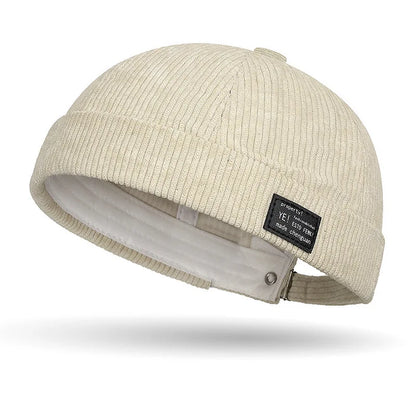 Autumn and winter corduroy brimless casual hat, personalized yuppie hat, men's and women's striped velvet melon skin hat