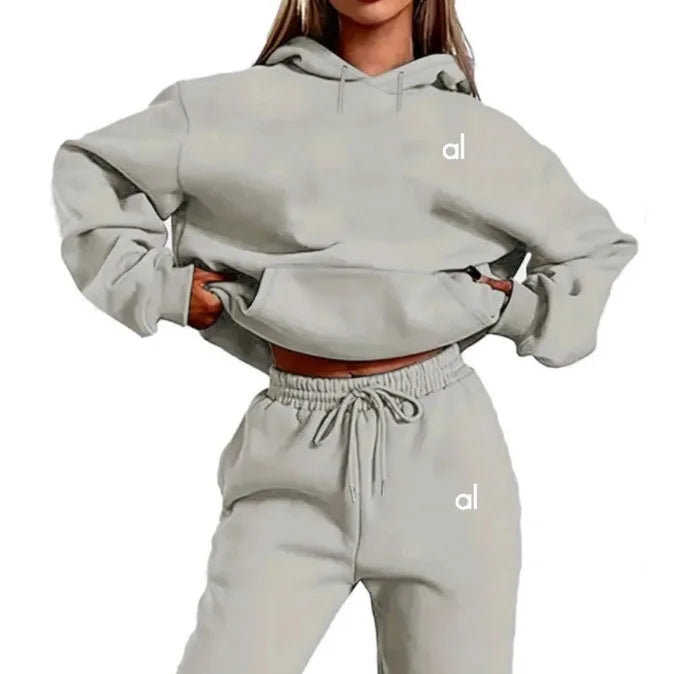 New Letter Print Womens Casual Hoodie Sweatshirt Tracksuit Set Simple Style Sportswear