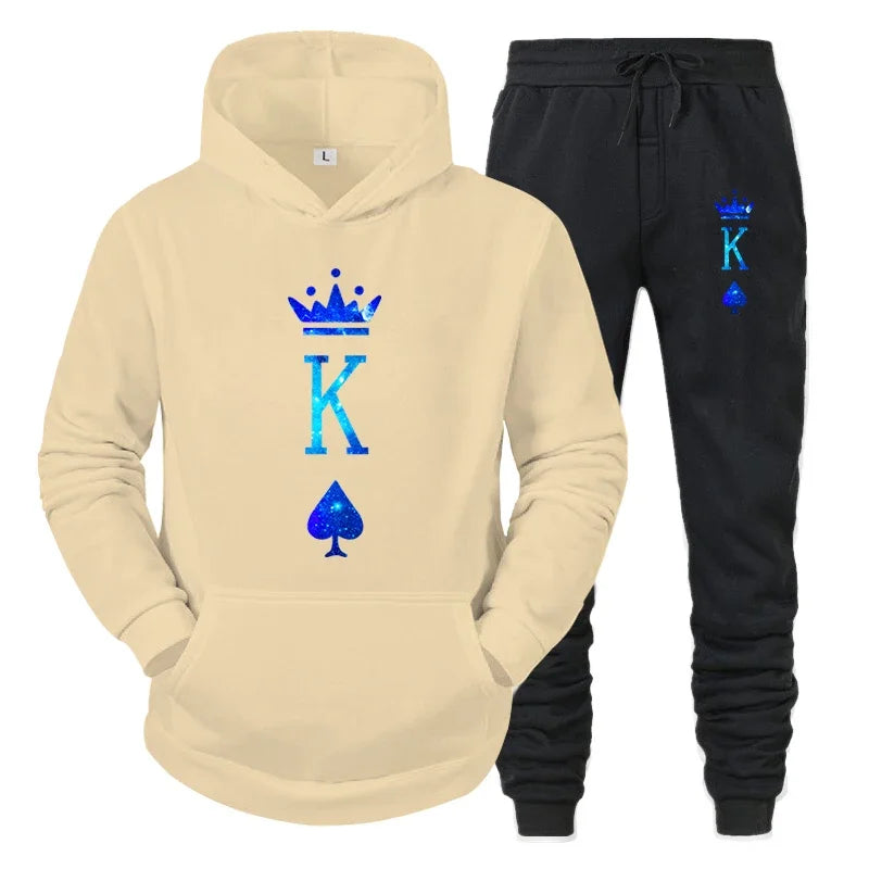 Couple Sportwear Set KING QUEEN Hoodies Two-Piece Lover Hooded Suits Hoodie Pants 2pcs Set Streetwear Men Women Matching Clothes
