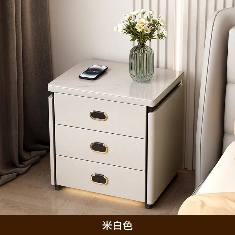 Solid Wood Smart Nightstands Minimalist Bedside Table Wireless Charging Station High-End Bedroom Furniture with Hidden Storage