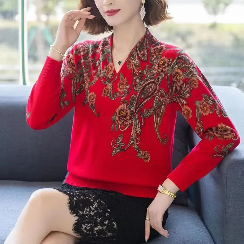 Autumn Winter New Middle-aged Elderly Mother's Pullover Sweater Women's Loose Long Sleeve Casual Fashion Sweater Female Jumper