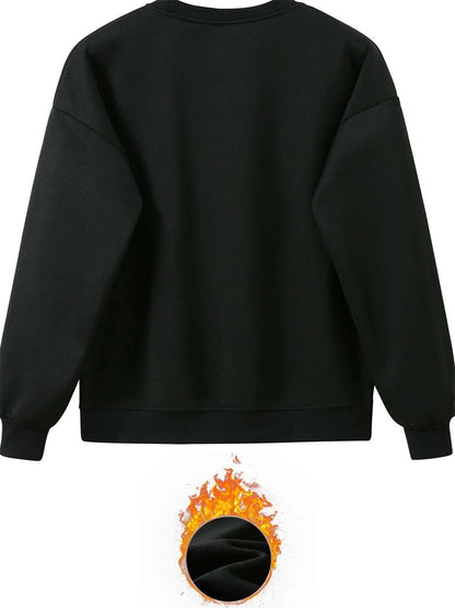 Women's Autumn/Winter Hip Hop Casual Street Fashion Heart Pattern Printed Round Neck Sweatshirt+Sweatpants Warm Set