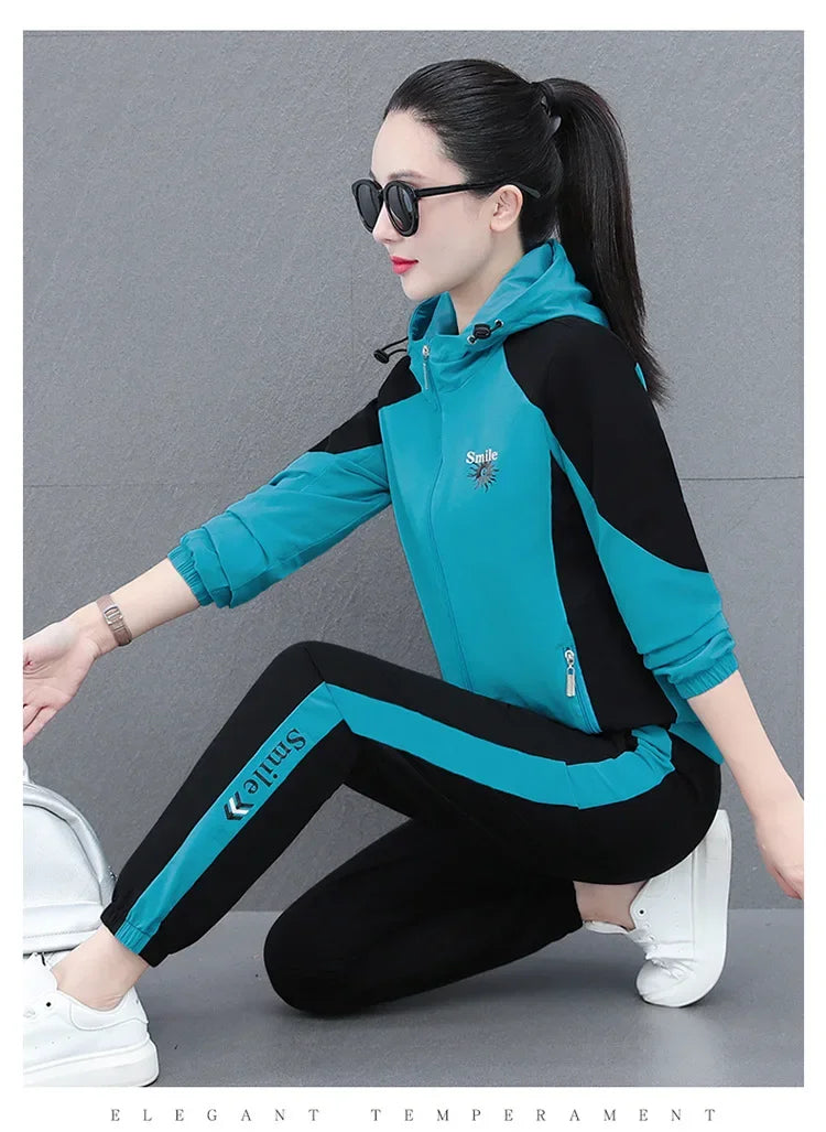 Fall Hot Sale Of The Season Women's Hooded Jacket Outdoor Sports Casual Loose Fit Windproof Large Size Two-Piece Set New Arrival