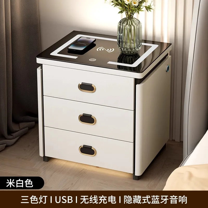 Solid Wood Smart Nightstands Minimalist Bedside Table Wireless Charging Station High-End Bedroom Furniture with Hidden Storage