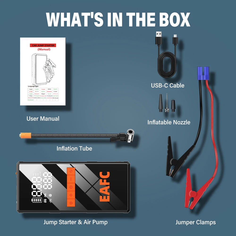 1200A Car Jump Starter 150PSI Tire Inflator 4 In 1 Multifunctional Automotive Emergency Power Bank Air Pump with Tire repair kit