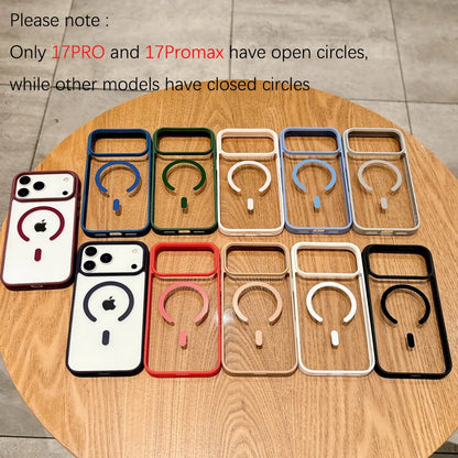 Armor for Magsafe Case for iPhone 17 Air 16 15 14 Pro Max 13 12 Mini 11 X XS MAX XR 7 8 Plus Soft+Hard Acrylic Transparent Cover