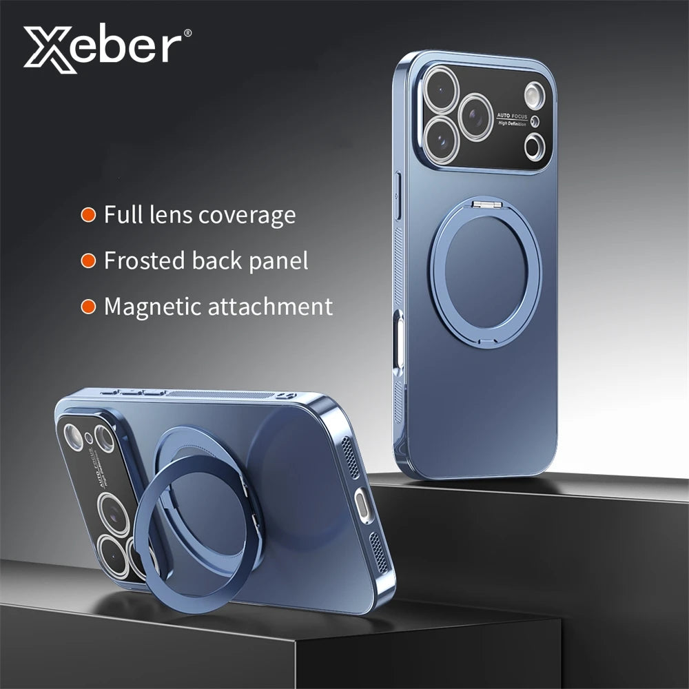 360° Rotating Magnetic Ring Stand Case For Magsafe for iPhone 17 16 15 14 13 Pro Max Air Matte Plating Shockproof Phone Cover