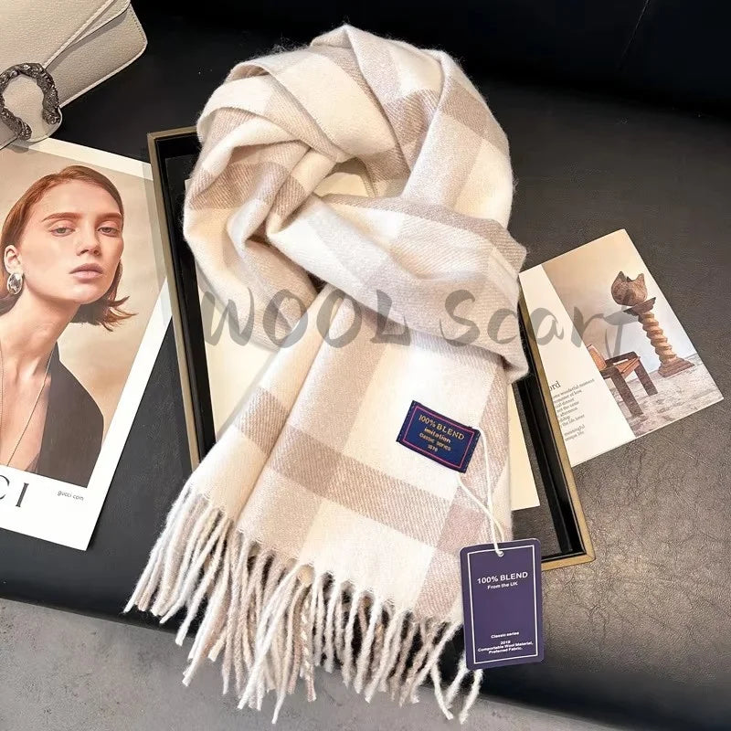 2025 New Wool Women Scarf Luxury Cashmere Winter Blanket Wraps Casual Plaid Print Pashmina Bufanda Travel Poncho Stoles Echarpe