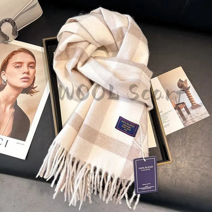 2025 New Wool Women Scarf Luxury Cashmere Winter Blanket Wraps Casual Plaid Print Pashmina Bufanda Travel Poncho Stoles Echarpe