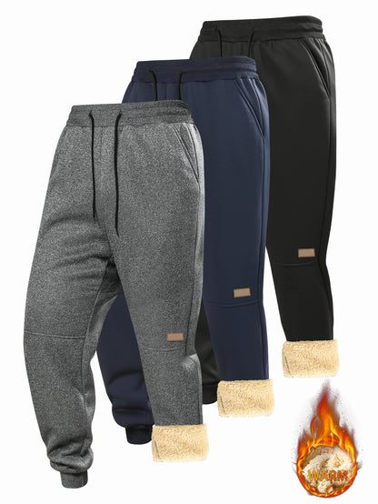 Pants for men in autumn and winter, thickened with fleece for outerwear, casual pants, warm lamb wool sports sweatpants