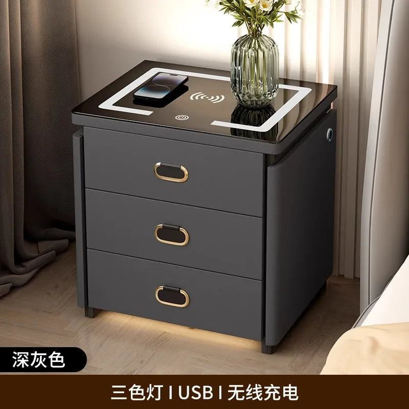 Solid Wood Smart Nightstands Minimalist Bedside Table Wireless Charging Station High-End Bedroom Furniture with Hidden Storage