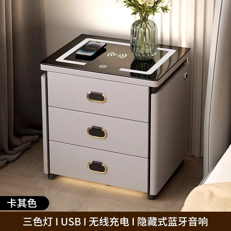 Solid Wood Smart Nightstands Minimalist Bedside Table Wireless Charging Station High-End Bedroom Furniture with Hidden Storage