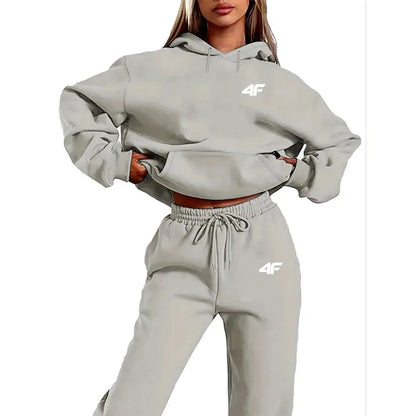 New Letter Print Womens Casual Hoodie Sweatshirt Tracksuit Set Simple Style Sportswear