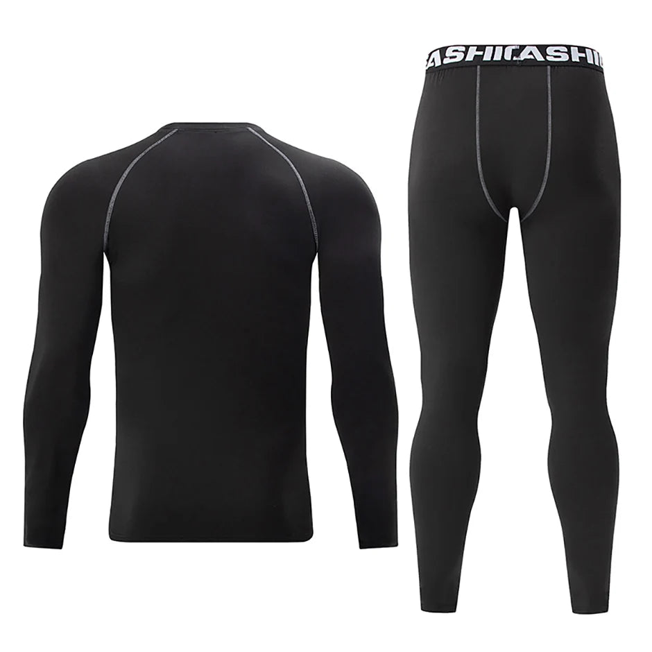 2/4 Pcs Autumn/Winter Men's Black Long sleeved Pants Underwear Set Youth Fitness Running Base Sports Shirt Casual Stretch Pants