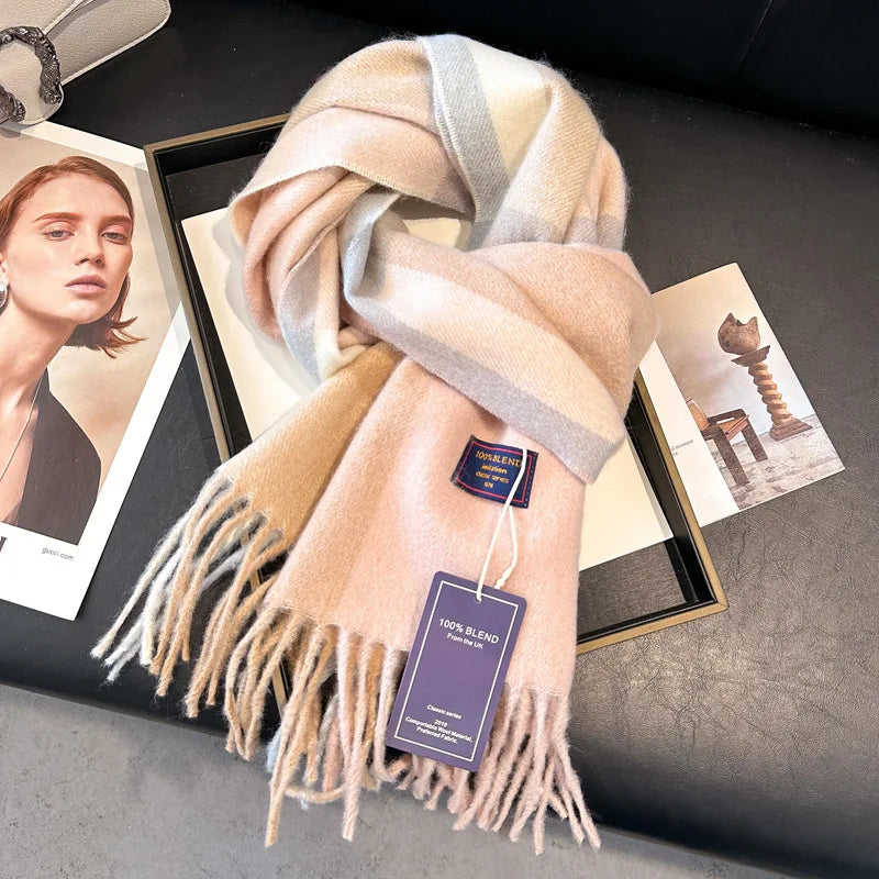 2025 New Wool Women Scarf Luxury Cashmere Winter Blanket Wraps Casual Plaid Print Pashmina Bufanda Travel Poncho Stoles Echarpe