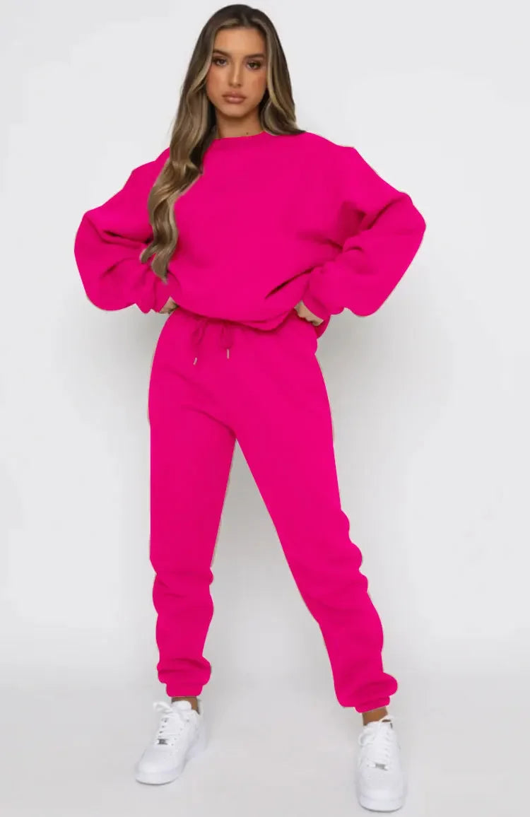 Fashionable Casual Long Sleeve Sweatshirtsuit Women's Clothing Round Neck Pullover Trousers Solid Color Autumn Winter Collection