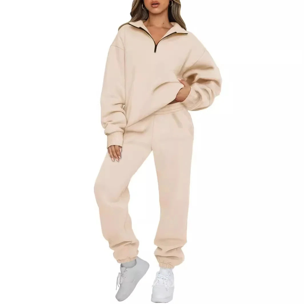 Hot Sale Of The Season Pure Color Casual Sportswear Hoodie Pants Women's Set No Pocket Cross-Border Independent Station Polyeste