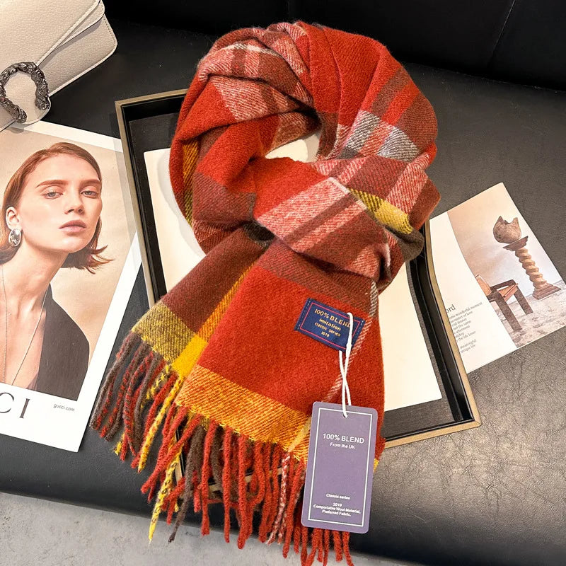 2025 New Wool Women Scarf Luxury Cashmere Winter Blanket Wraps Casual Plaid Print Pashmina Bufanda Travel Poncho Stoles Echarpe