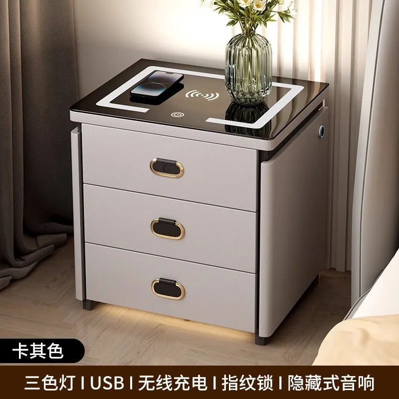 Solid Wood Smart Nightstands Minimalist Bedside Table Wireless Charging Station High-End Bedroom Furniture with Hidden Storage