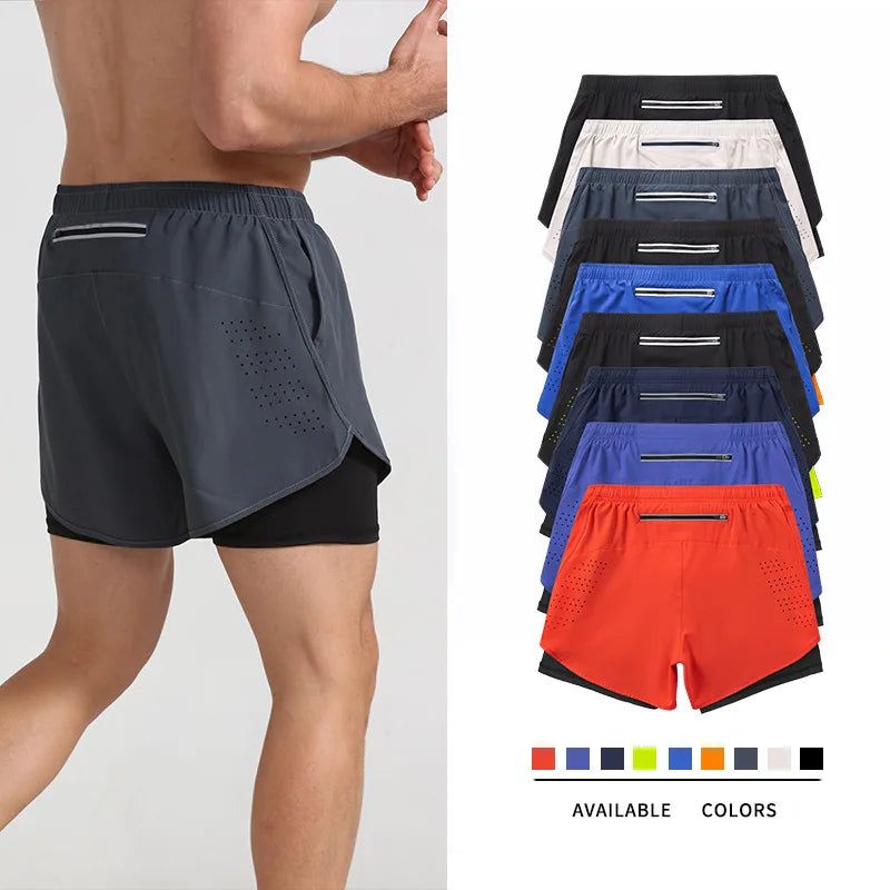 Men's Running Shorts 2 In 1 Fitness Black Double Layer Shorts Workout Training Gym Running Sport Short Pants Summer Shorts Men