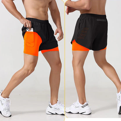 Men's Running Shorts 2 In 1 Fitness Black Double Layer Shorts Workout Training Gym Running Sport Short Pants Summer Shorts Men