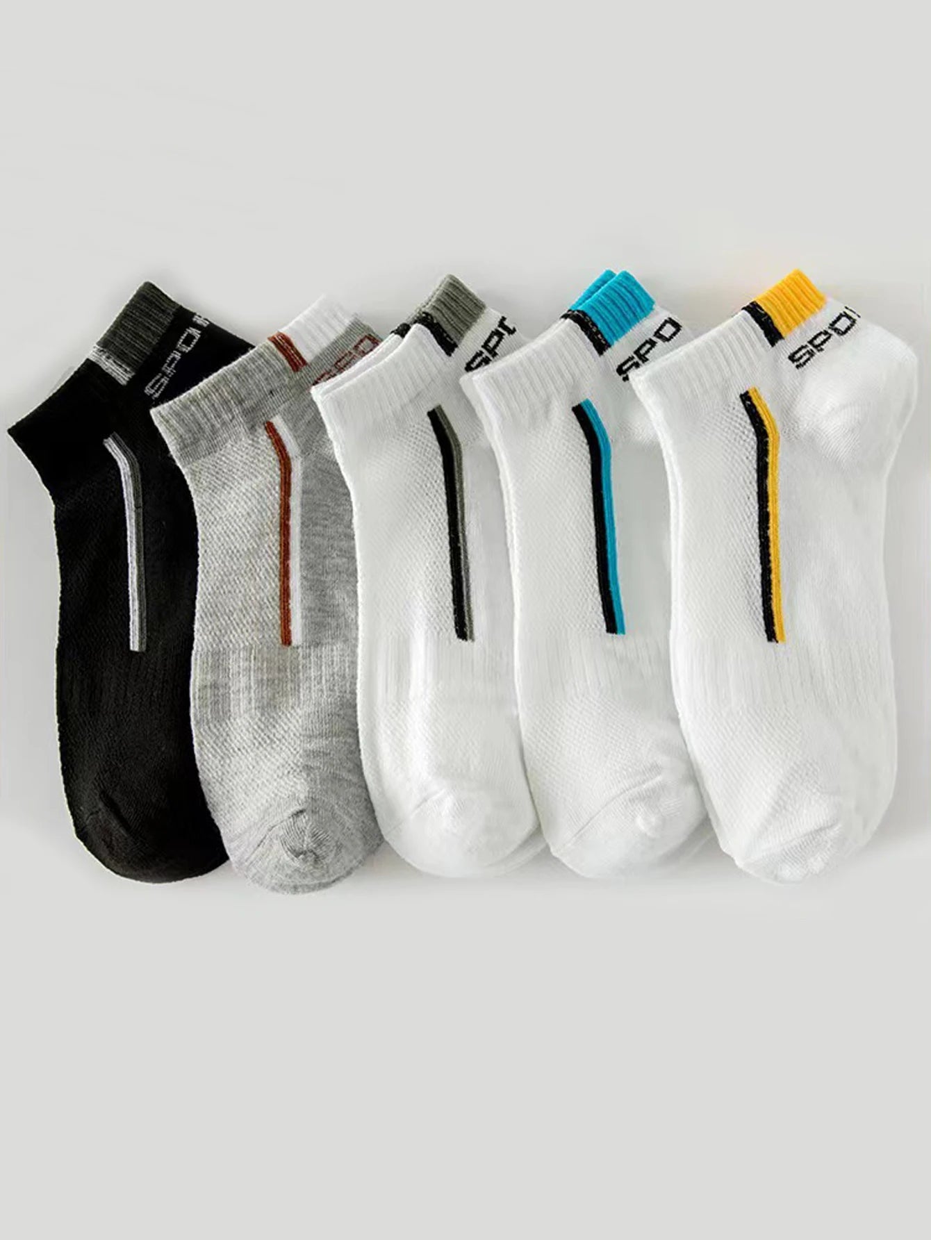 Men's Anti-Slip Boat Socks-5Pair Block Print Ankle Socks for Business & Sports, Breathable Sweat Resistant Anti-odor Comfortable