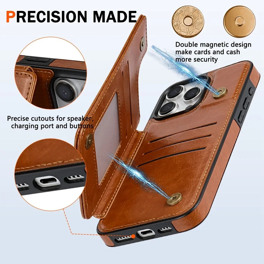 Wallet RFID Blocking Layer Protect Anti-Theft Magnetic Leather Case For iPhone 16e 16 Pro Max 15 Plus 14 13 12 11 SE2 XS XR 8 7