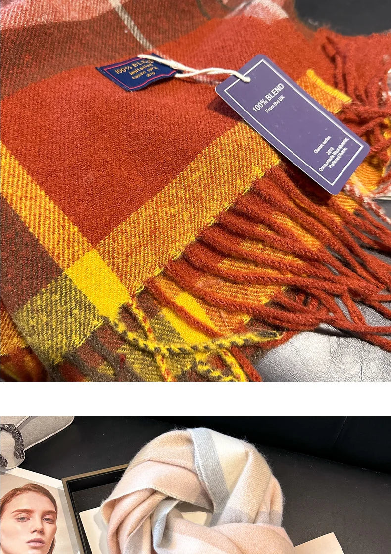 2025 New Wool Women Scarf Luxury Cashmere Winter Blanket Wraps Casual Plaid Print Pashmina Bufanda Travel Poncho Stoles Echarpe