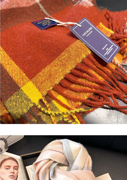 2025 New Wool Women Scarf Luxury Cashmere Winter Blanket Wraps Casual Plaid Print Pashmina Bufanda Travel Poncho Stoles Echarpe