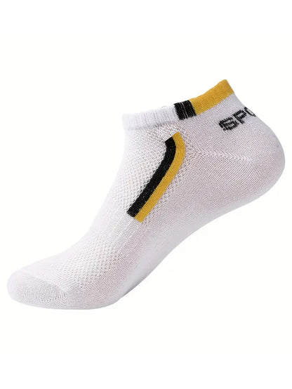 Men's Anti-Slip Boat Socks-5Pair Block Print Ankle Socks for Business & Sports, Breathable Sweat Resistant Anti-odor Comfortable