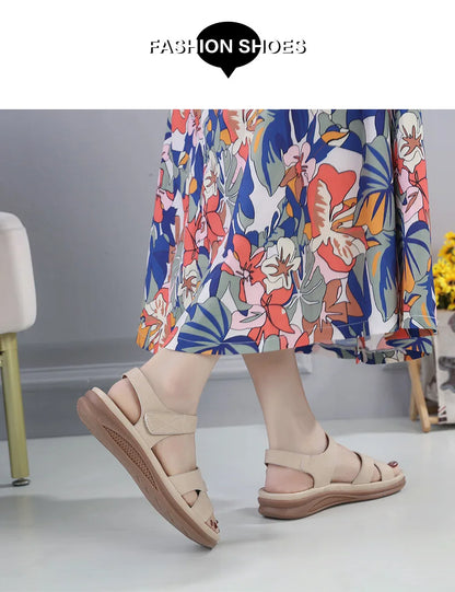 Fashion Women Summer Hook Loop Casual Open Toe Wedges Soft Bottom Breathable Shoes Sandals Sparkly Sandals for Women Size 11