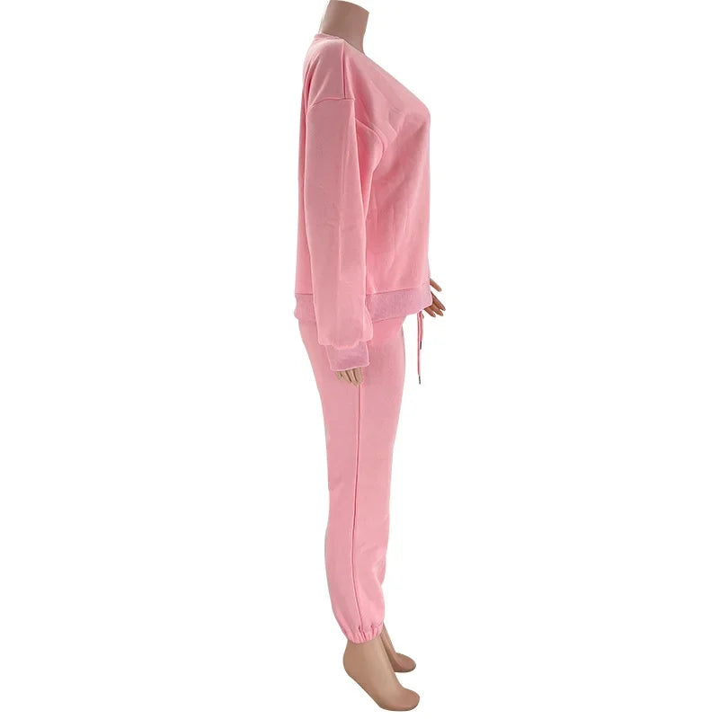Fashionable Casual Long Sleeve Sweatshirtsuit Women's Clothing Round Neck Pullover Trousers Solid Color Autumn Winter Collection