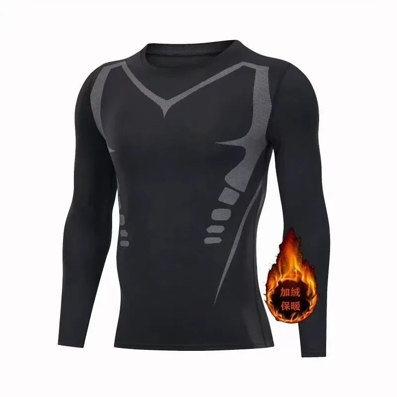 New Winter Warm Men Fleece Thermal Undershirts Long Johns Underwear Set Compression Tights Fitness Sports Tracksuit Set Shirt