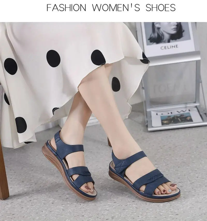 Fashion Women Summer Hook Loop Casual Open Toe Wedges Soft Bottom Breathable Shoes Sandals Sparkly Sandals for Women Size 11