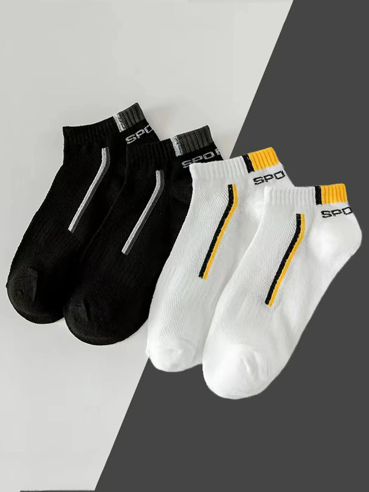 Men's Anti-Slip Boat Socks-5Pair Block Print Ankle Socks for Business & Sports, Breathable Sweat Resistant Anti-odor Comfortable