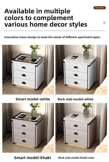 Solid Wood Smart Nightstands Minimalist Bedside Table Wireless Charging Station High-End Bedroom Furniture with Hidden Storage