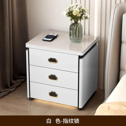 Solid Wood Smart Nightstands Minimalist Bedside Table Wireless Charging Station High-End Bedroom Furniture with Hidden Storage
