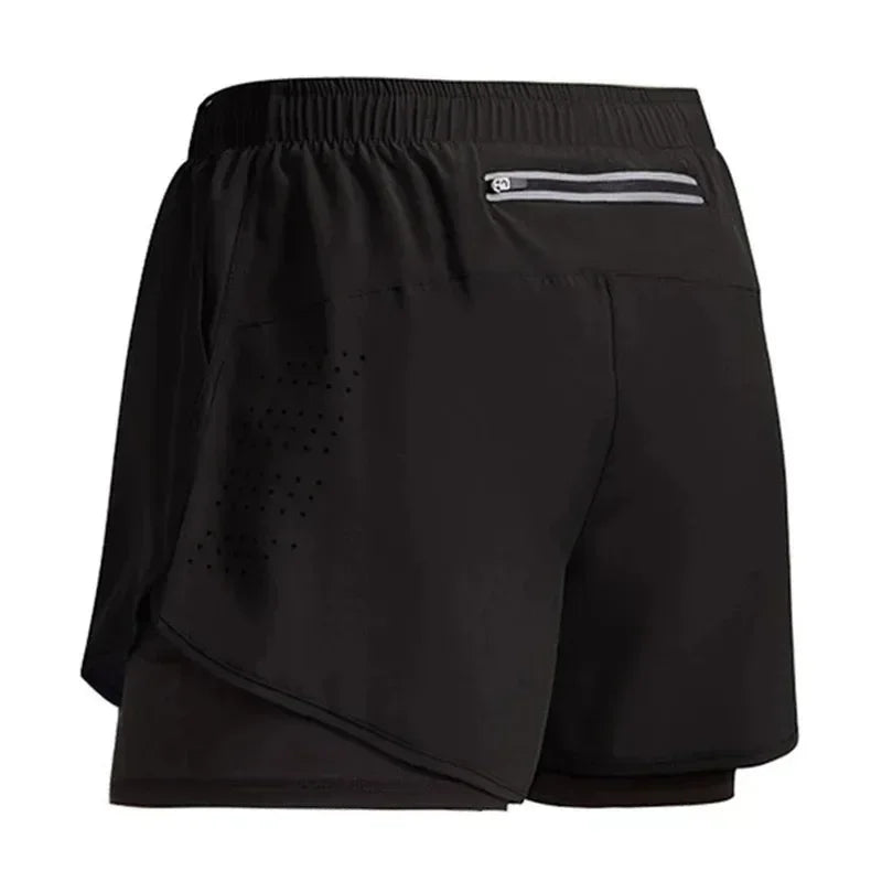 Men's Running Shorts 2 In 1 Fitness Black Double Layer Shorts Workout Training Gym Running Sport Short Pants Summer Shorts Men