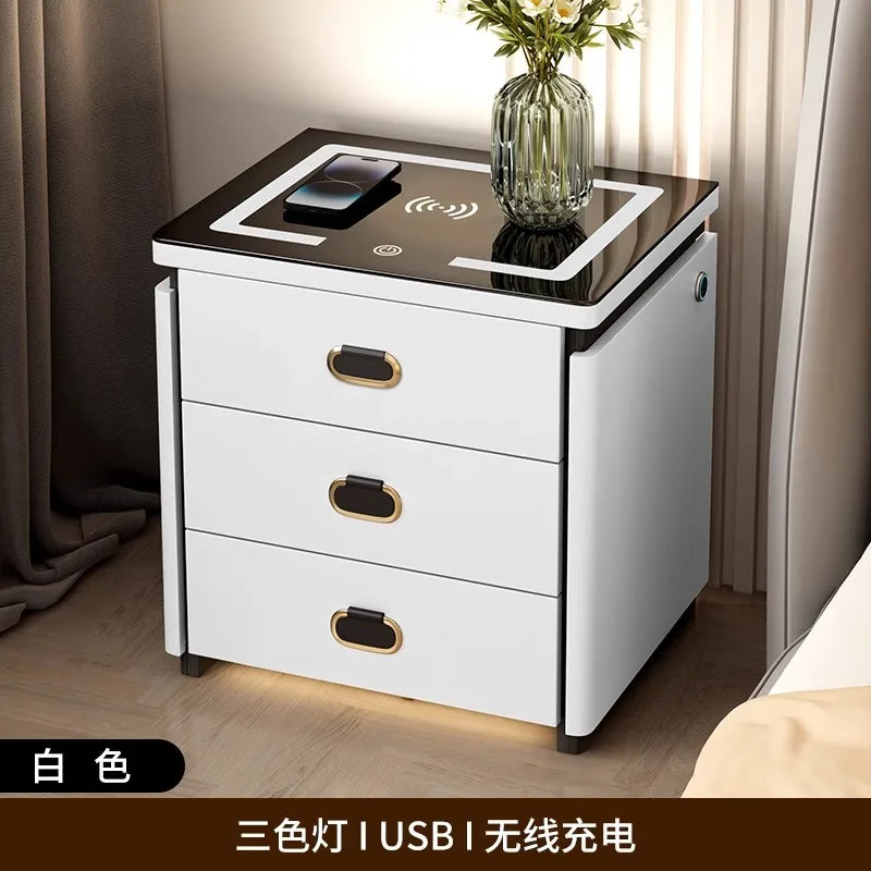 Solid Wood Smart Nightstands Minimalist Bedside Table Wireless Charging Station High-End Bedroom Furniture with Hidden Storage