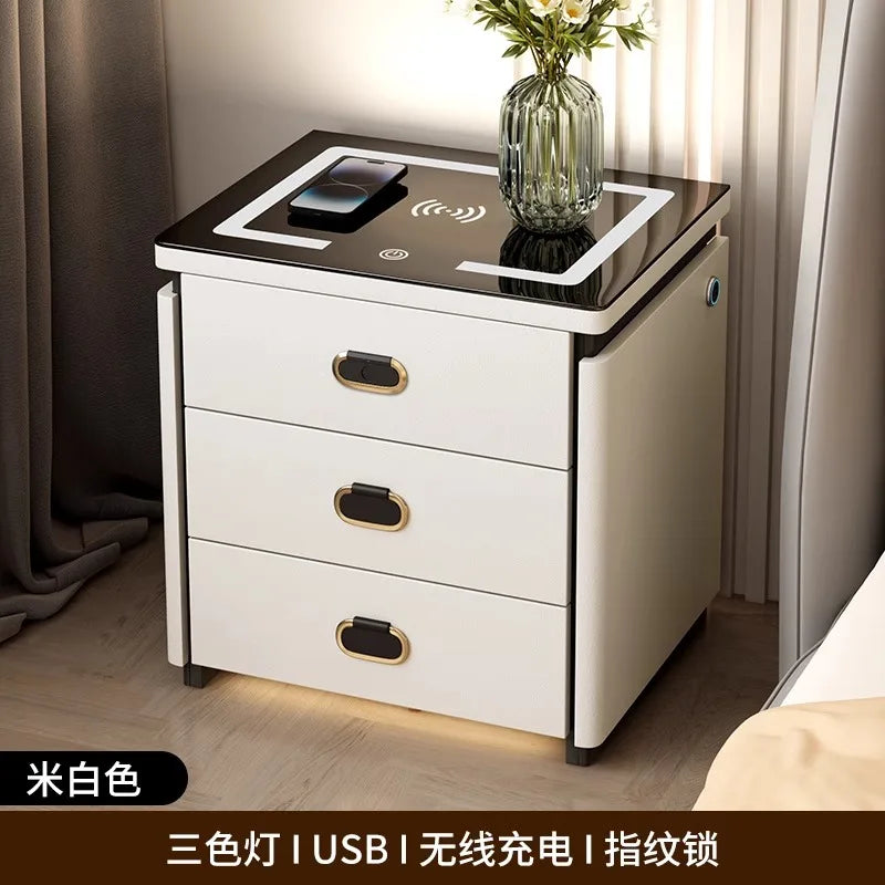 Solid Wood Smart Nightstands Minimalist Bedside Table Wireless Charging Station High-End Bedroom Furniture with Hidden Storage
