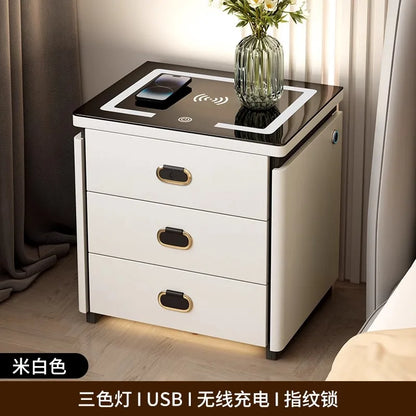 Solid Wood Smart Nightstands Minimalist Bedside Table Wireless Charging Station High-End Bedroom Furniture with Hidden Storage