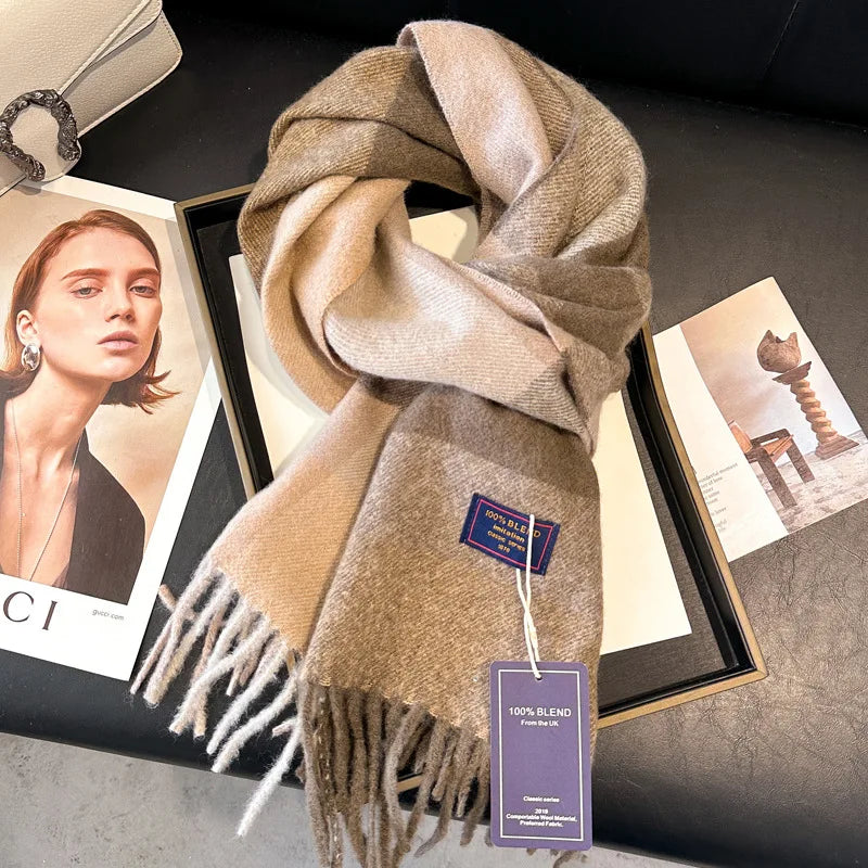 2025 New Wool Women Scarf Luxury Cashmere Winter Blanket Wraps Casual Plaid Print Pashmina Bufanda Travel Poncho Stoles Echarpe